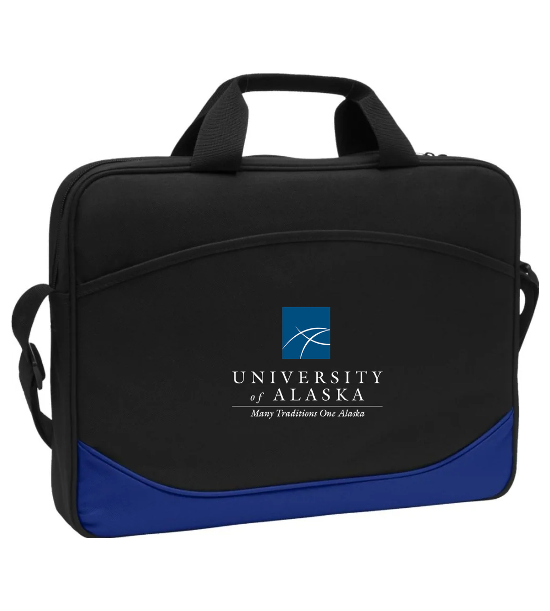 Port Authority Value Computer Case in Twilight Blue with University of Alaska · Many Traditions One Alaska